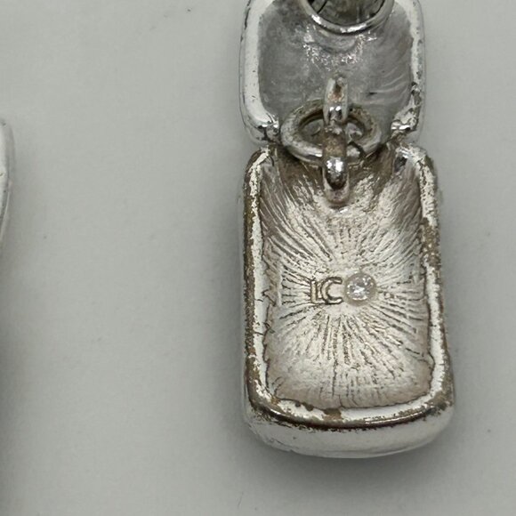 Liz Claiborne Vintage Silver-Tone Drop Earrings With Black Acrylic Rectangle Acc - Picture 8 of 11